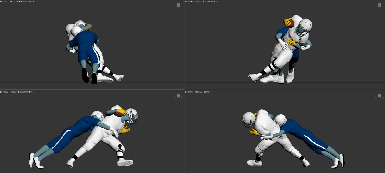 3D models of football players seen from 4 different angles